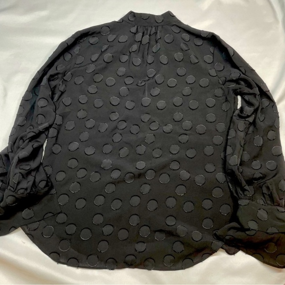Ann Taylor Women’s Black Blouse Polka Dot Mock Neck Sleeve Bow Size Petite XS